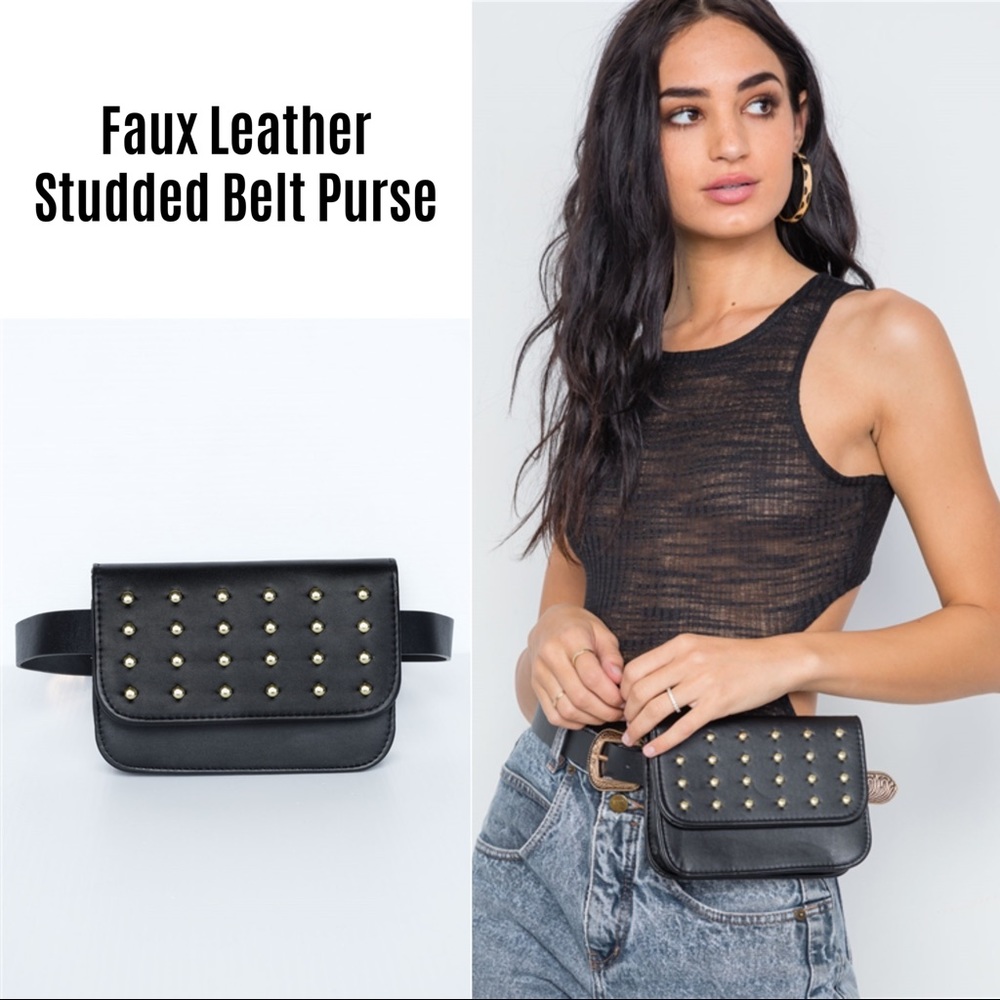 3 FOR $25 Black Faux Leather Studded Belt Purse